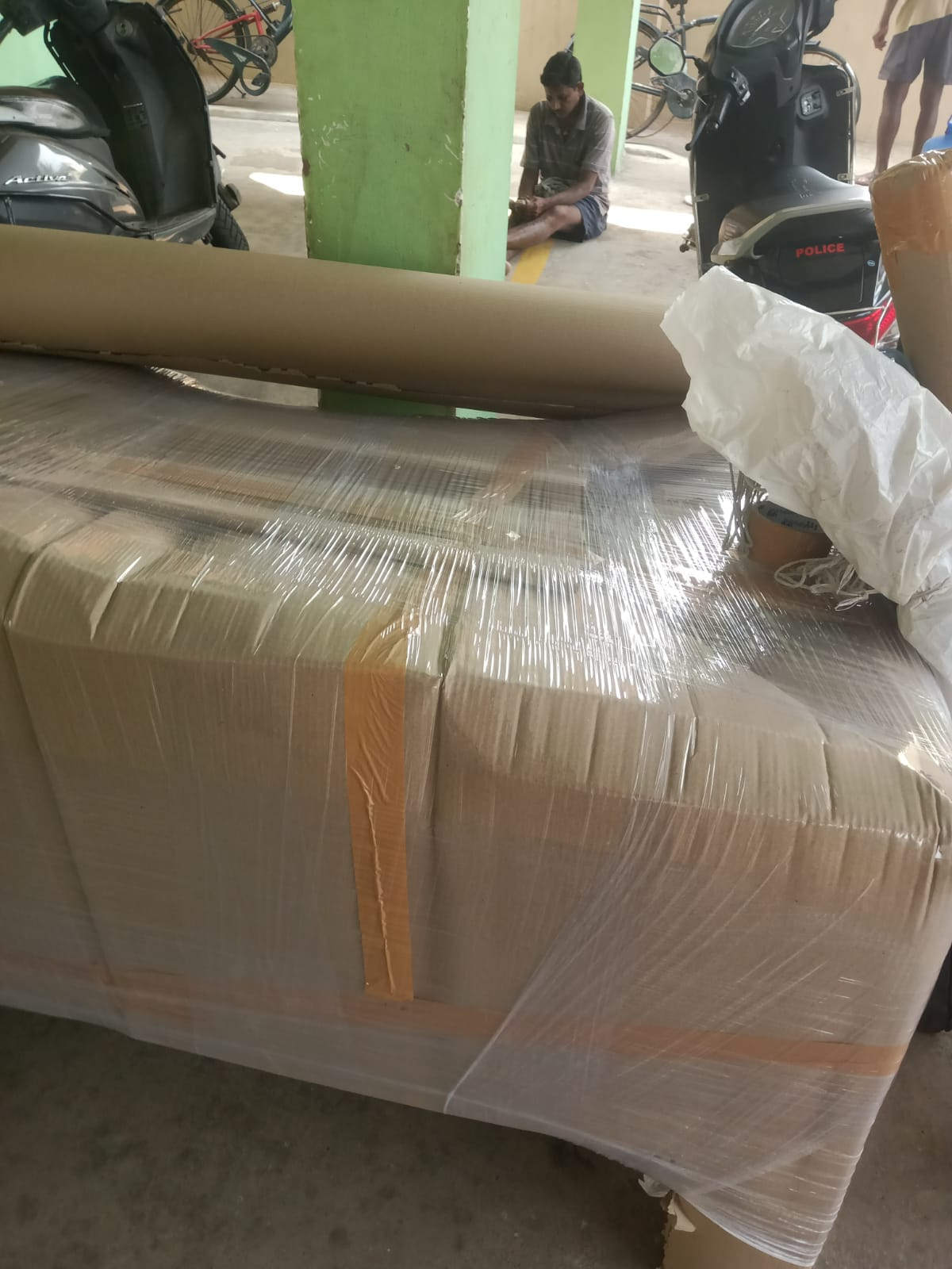 Large furniture wrapped in bubble sheet