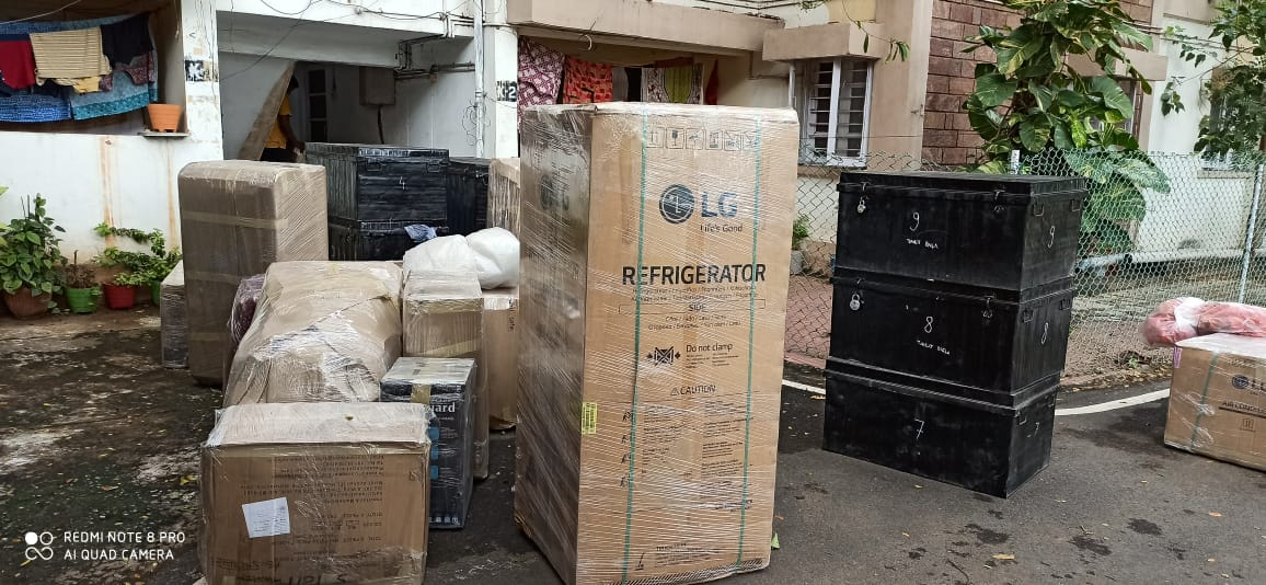 Household goods packed with LG refrigerator crate