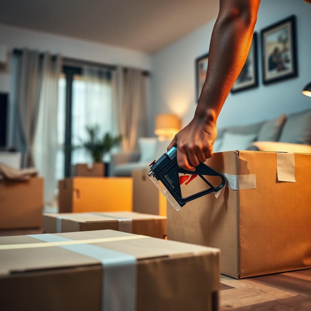 Sealing cartons with a tape gun before dispatch